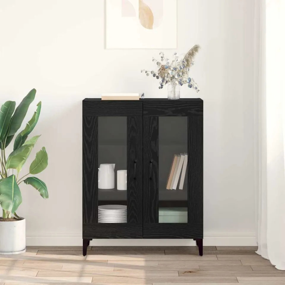 vidaXL Dressoir Zwart Eiken 69,5 x 34 x 90 cm Gemonteerd hout en ijzer, foto 4