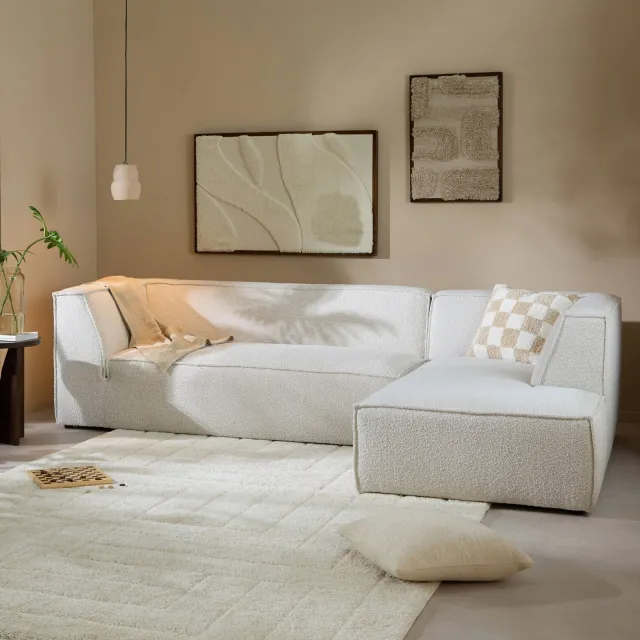 NOUS Living hoekbank Newton hoek rechts - crème Crème bouclé