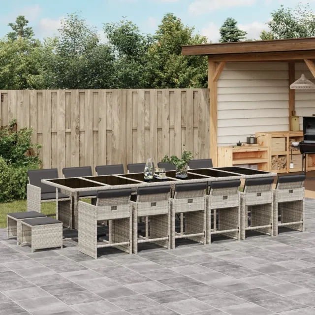 vidaXL 17-delige Tuinset met kussens poly rattan lichtgrijs