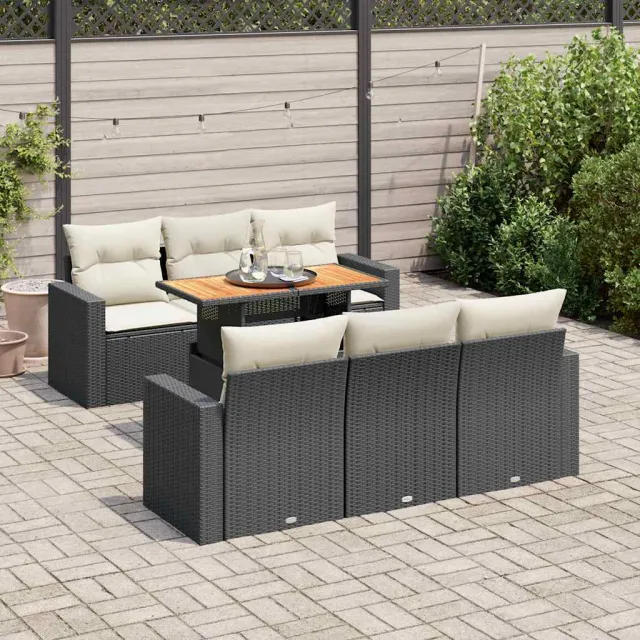 vidaXL 7-delige Loungeset met kussens poly rattan zwart, foto 2
