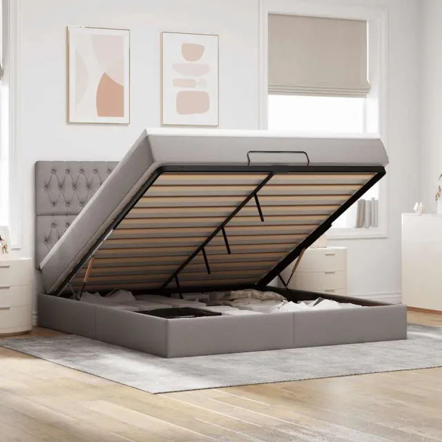 vidaXL Ottoman bed met matras en LED's 180x200cm stof taupe