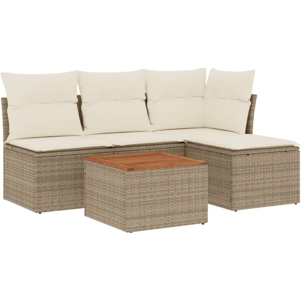 vidaXL 5-delige Loungeset met kussens poly rattan beige, foto 3