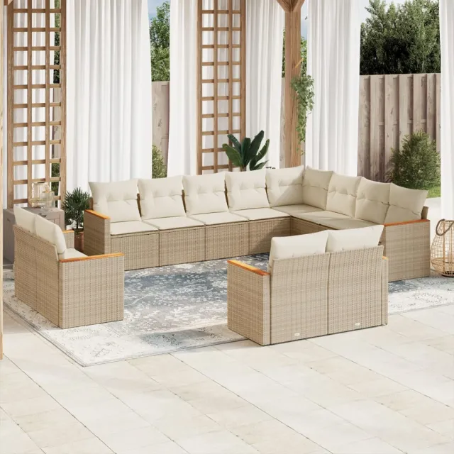 vidaXL 12-delige Loungeset met kussens poly rattan beige, foto 2