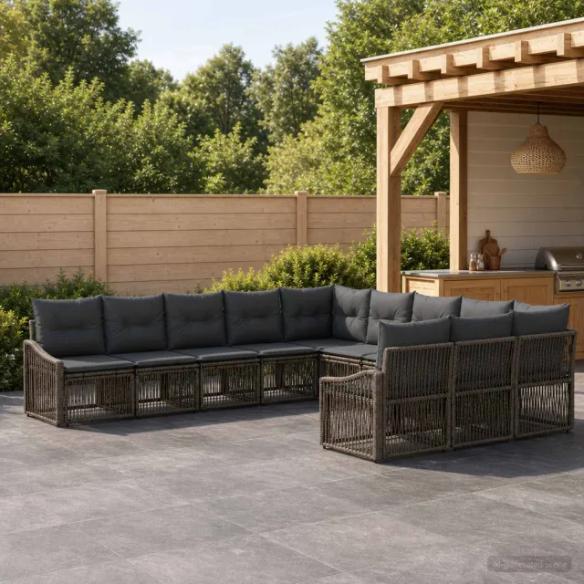 vidaXL Tuinbankenset 11 st 11-zits Grijs poly rattan, foto 2
