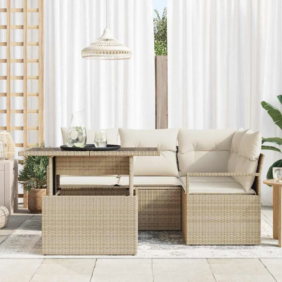 vidaXL Tuin Sofa Set 5 st Beige Poly riet, foto 3