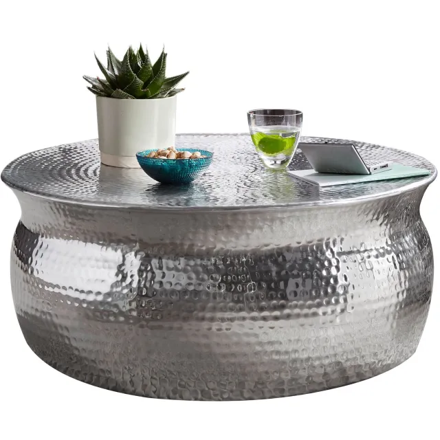 Cosmo Casa Salontafel – Gehamerd Aluminium – Hamerslag Design – Handgemaakt – Zilver – Ø 75 x 31 cm