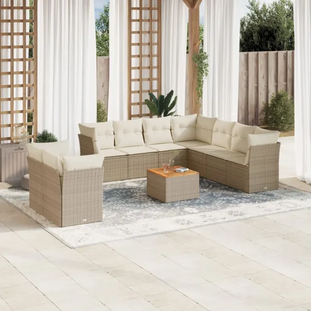 vidaXL 11-delige Tuinset met kussens poly rattan beige, foto 2