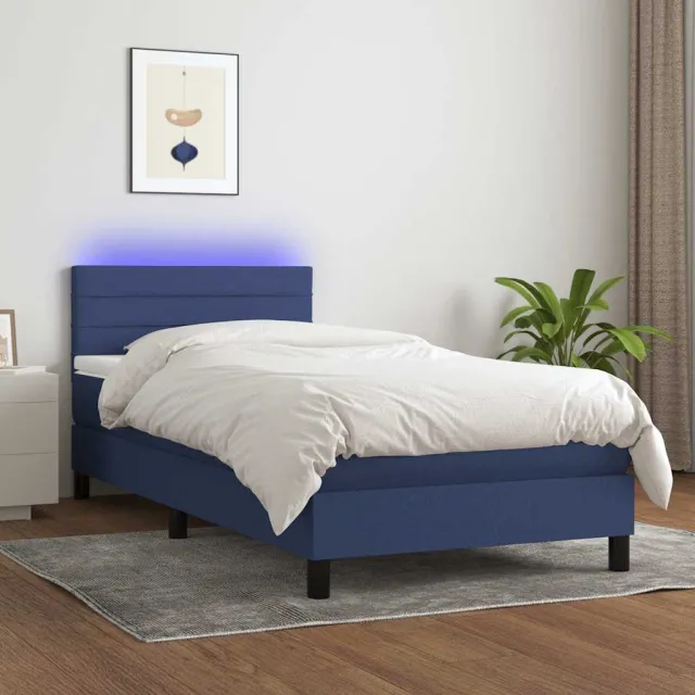 vidaXL Boxspring met matras en LED stof blauw 80x200 cm