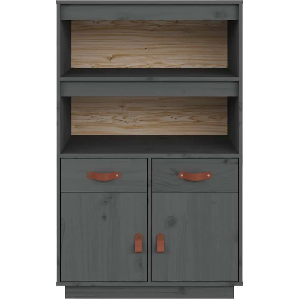vidaXL Hoge kast 67x40x108,5 cm massief grenenhout grijs, foto 3