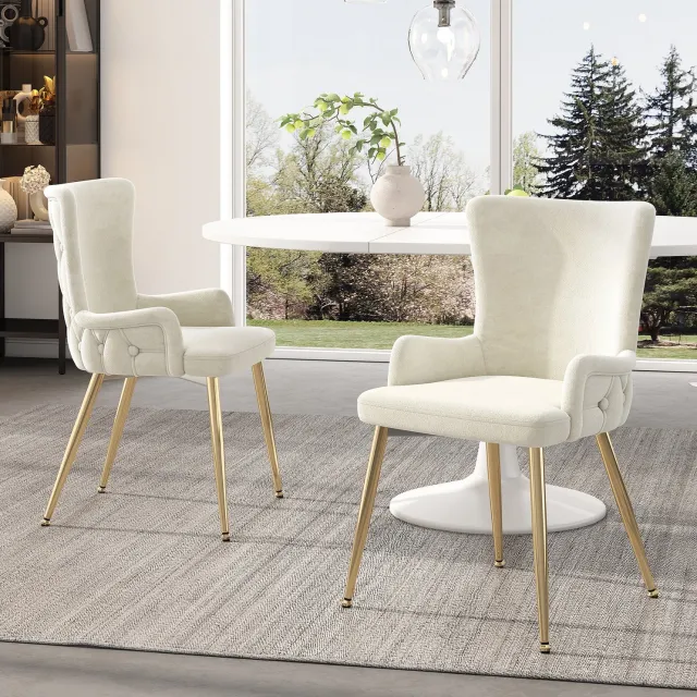 Maisentiel Eetkamerstoel 85 cm met armleuningen - Velvet - Beige/Goud - Set van 2