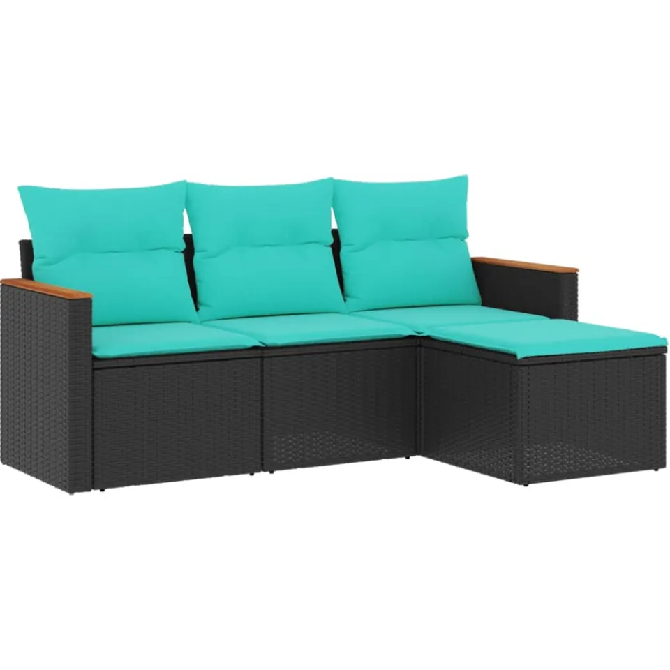 vidaXL 4-delige tuinbankset met kussens, zwart polyrotan, foto 3