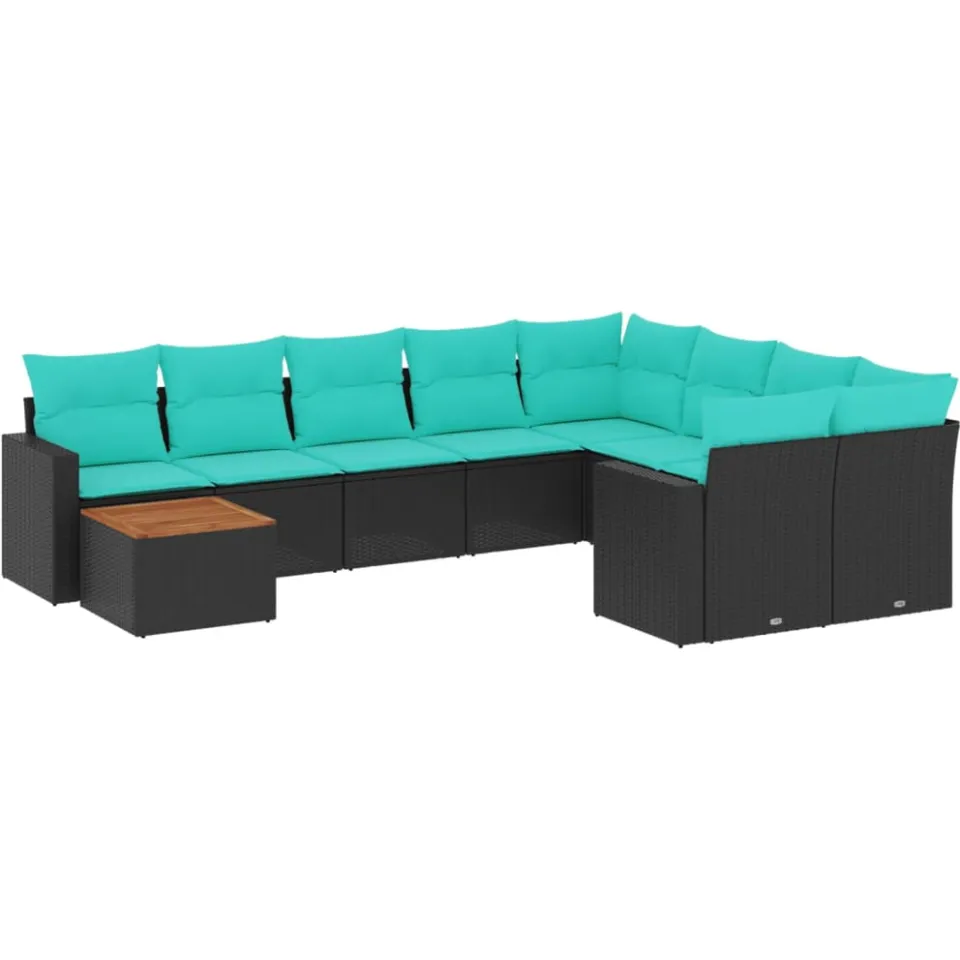 vidaXL 10-delige Loungeset met kussens poly rattan zwart, foto 3
