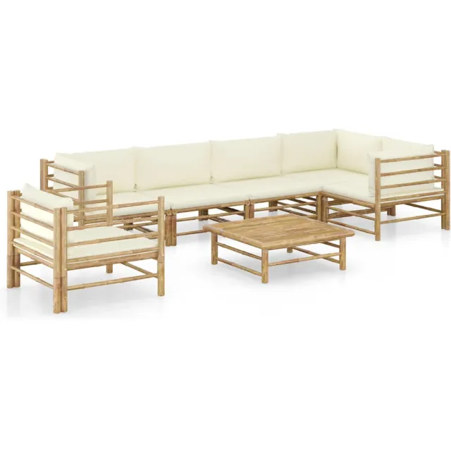 vidaXL 7-delige Loungeset met crèmewitte kussens bamboe