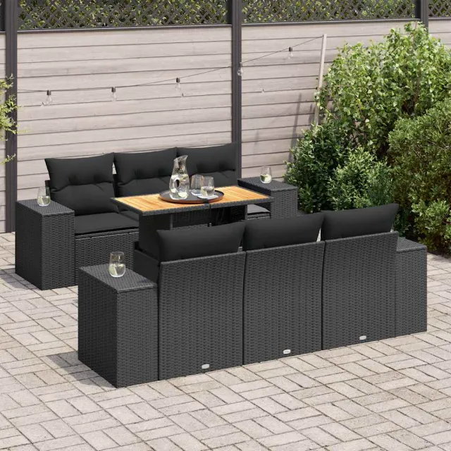 vidaXL 7-delige Loungeset met kussens poly rattan zwart, foto 2