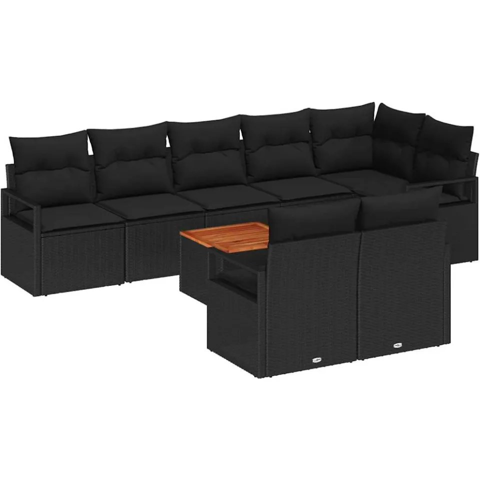 vidaXL Tuinbankenset 9 st Zwart poly rattan