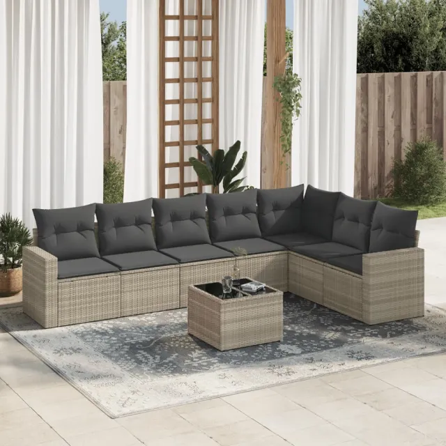 vidaXL 8-delige Loungeset met kussens poly rattan lichtgrijs grijs, foto 2