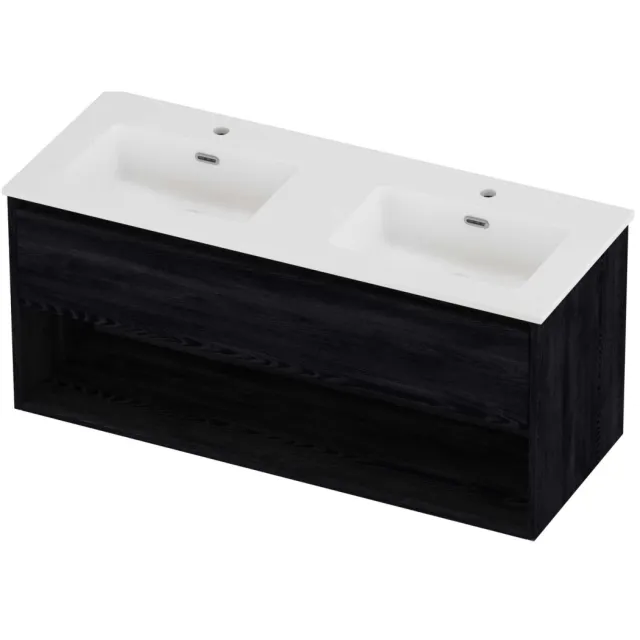 Proline Tribute Badmeubelset Porselein Elegant Schap 120x46x54 cm Mat White Black Oak Eiken