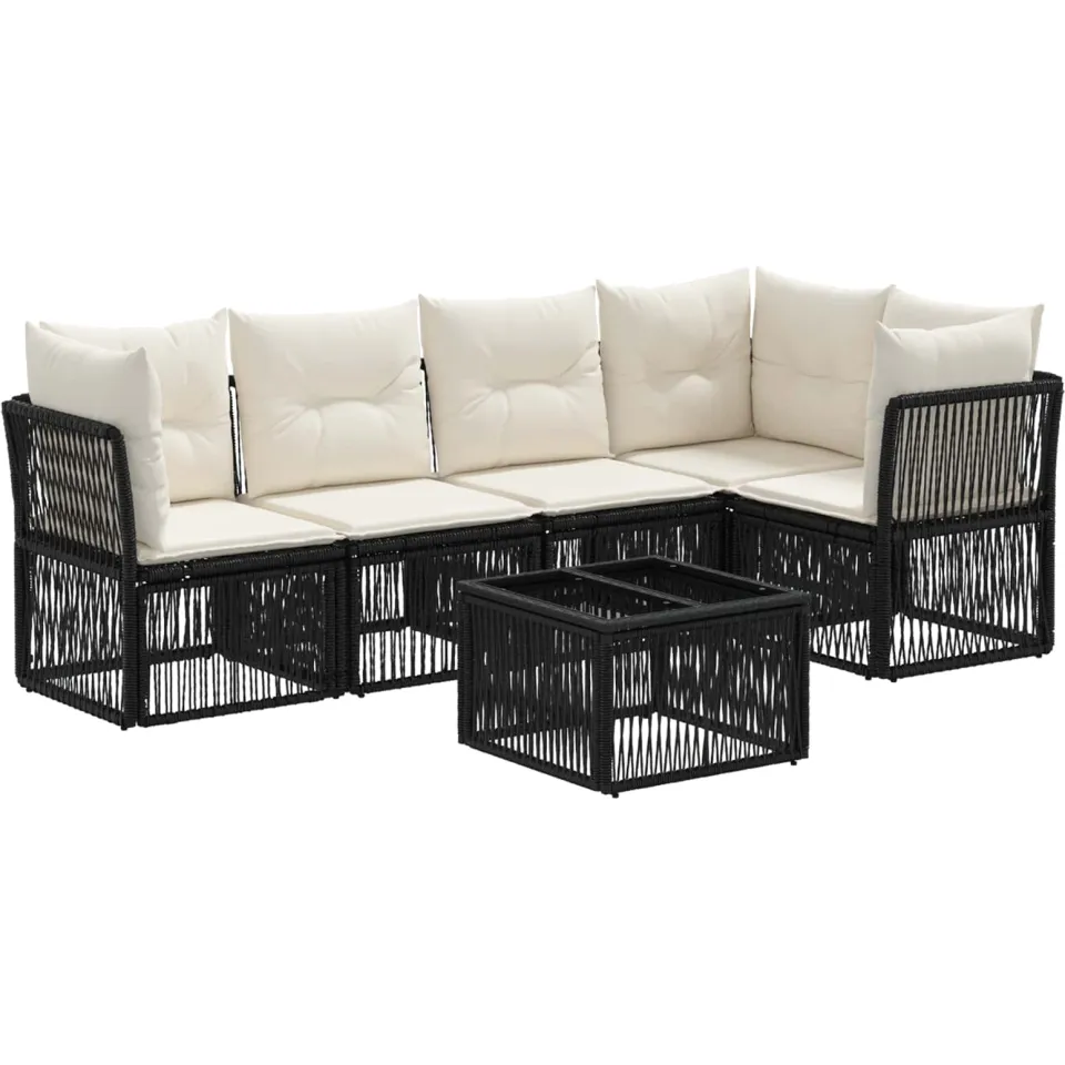 vidaXL Tuinbankenset 6 st 5-zits Zwart poly rattan, foto 3
