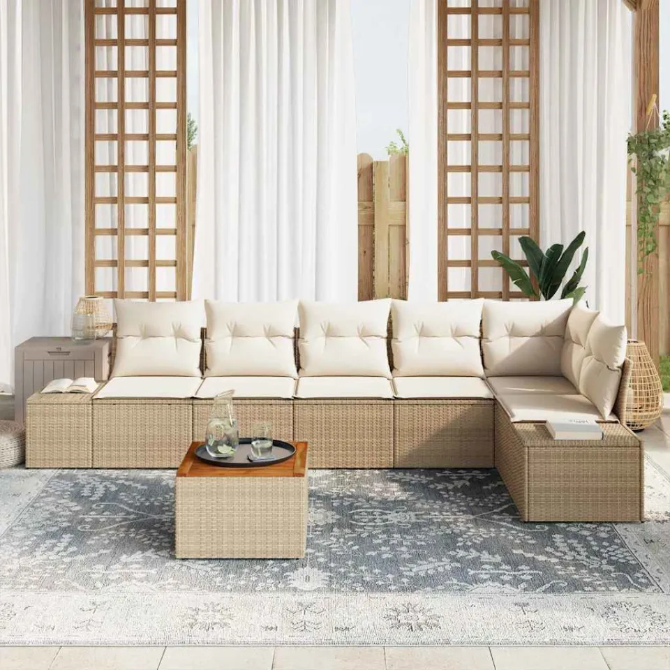 vidaXL Tuinbankenset 7 st Beige en Crème poly rattan, foto 3