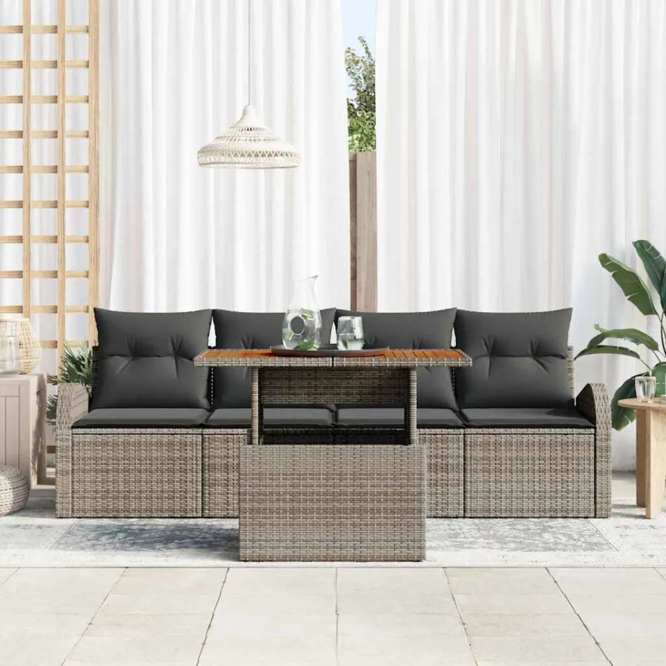 vidaXL Tuin Sofa Set 5 st Grijs Poly riet, foto 3