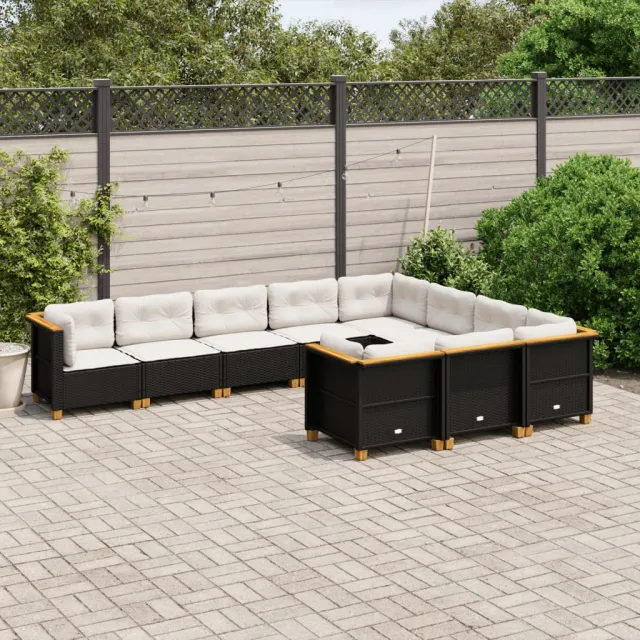 vidaXL 10-delige Loungeset met kussens poly rattan zwart, foto 2