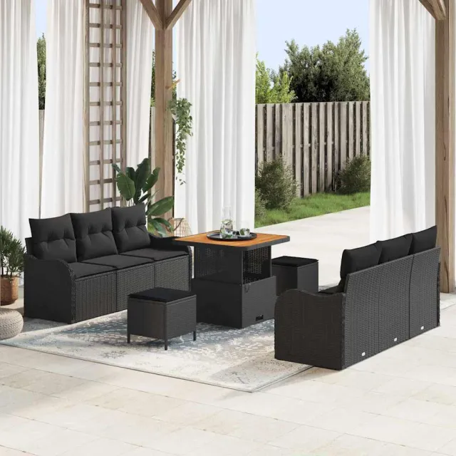 vidaXL Tuinbankenset 9 st Zwart poly rattan