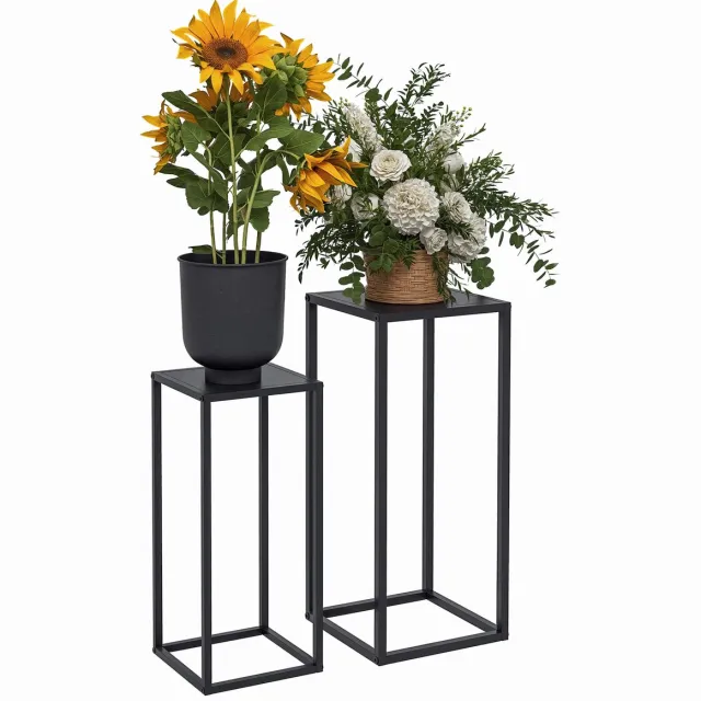 Hoohohoo Bijzettafel - plantenstandaard set - 2-delig - zwart - metaal