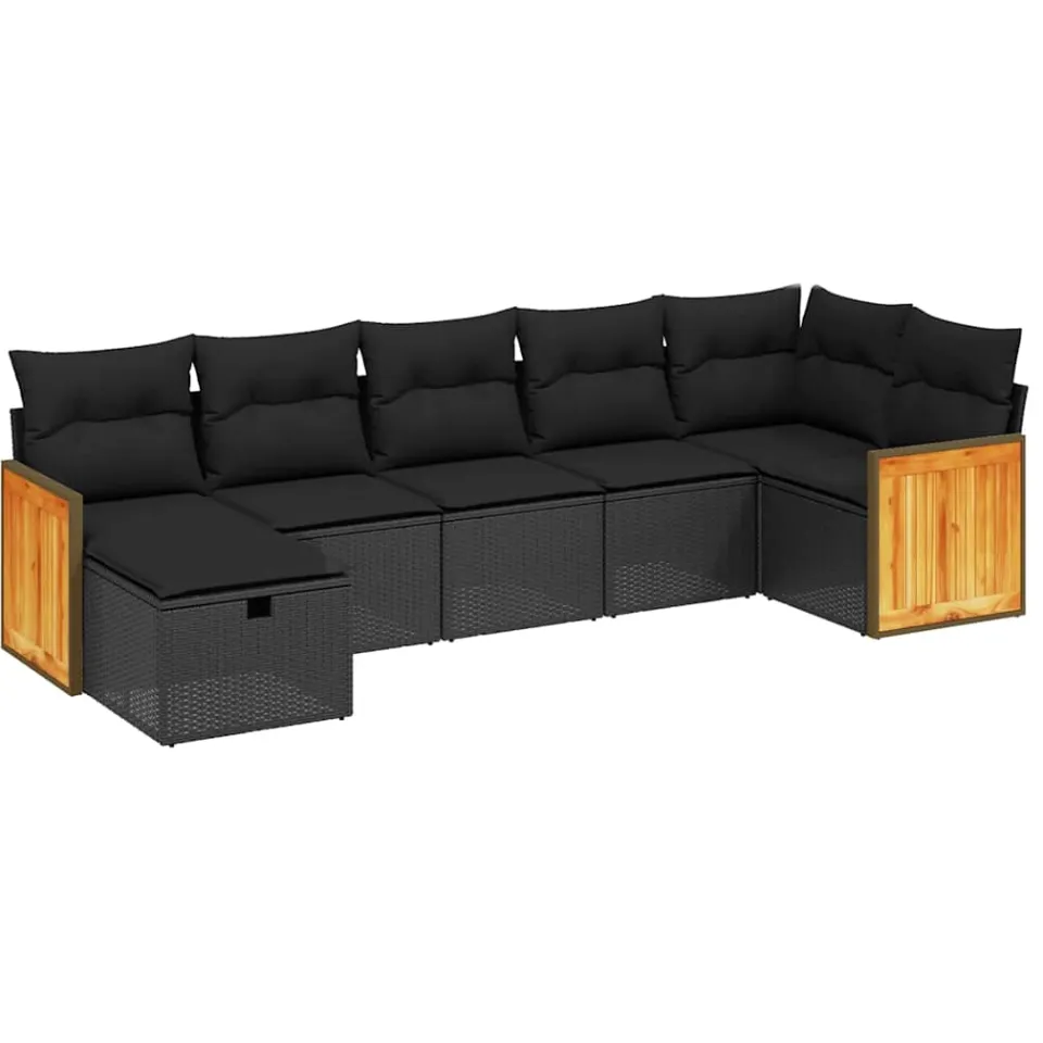 vidaXL 7-delige Loungeset met kussens poly rattan zwart