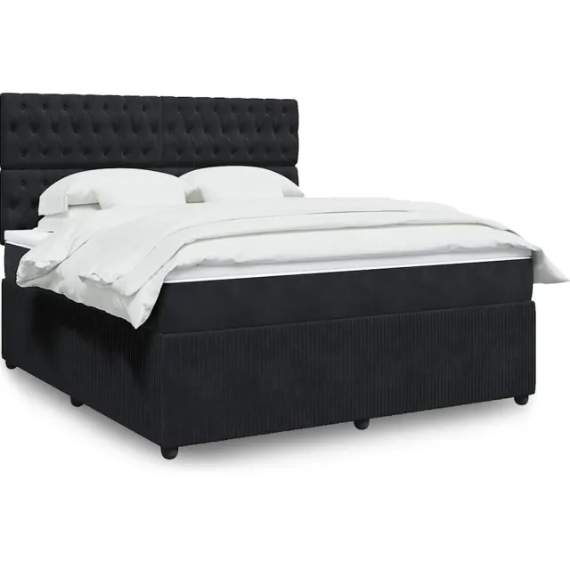 vidaXL Boxspring met matras fluweel zwart 180x200 cm
