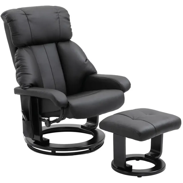 Merax Draaibaar Relaxfauteuil met Hocker – Massagestoel met 10 Vibratiepunten via Afstandsbediening en Handmatig Verstelbare Rugleuning – Kunstleer Zwart