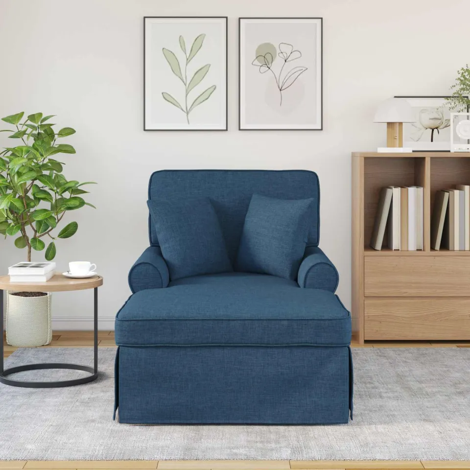vidaXL Chaise Lounge met Rok 3 st Blauw Stof 91 x 157 x 91 cm, foto 3