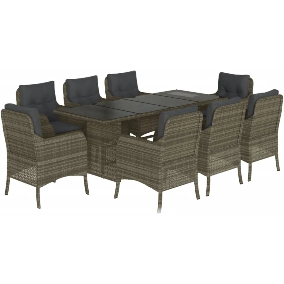 vidaXL 9-delige Tuinset met kussens poly rattan grijs, foto 3