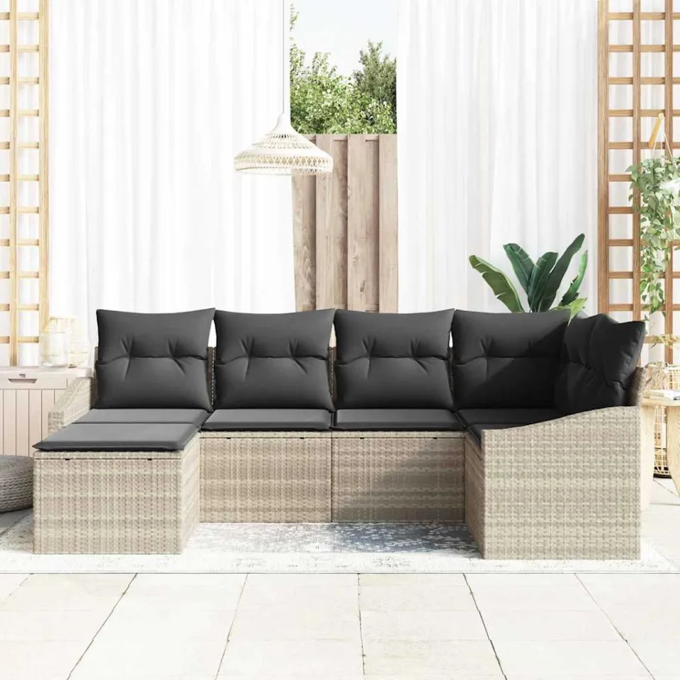 vidaXL Tuin Eetset 6 st Lichtgrijs Poly Rattan en Poedergecoat Staal, foto 3