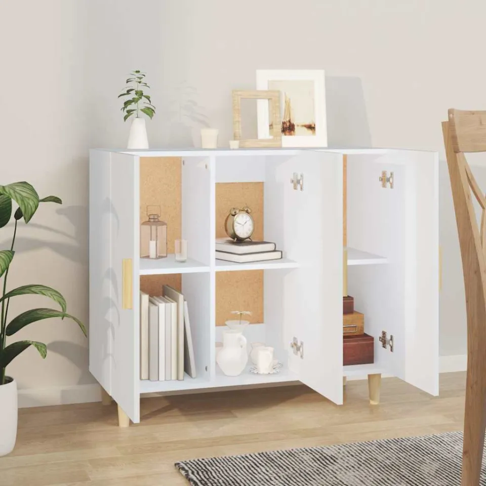 vidaXL Dressoir 90x34x80 cm bewerkt hout wit, foto 3