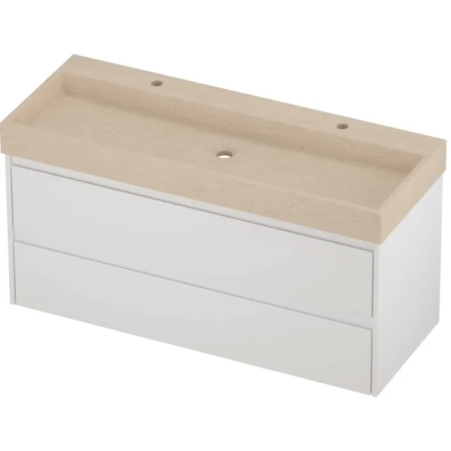Proline Evoli Badmeubelset Hardsteen Loft 2 Kraangaten 120x46x62 cm Sand Stone Mat Wit