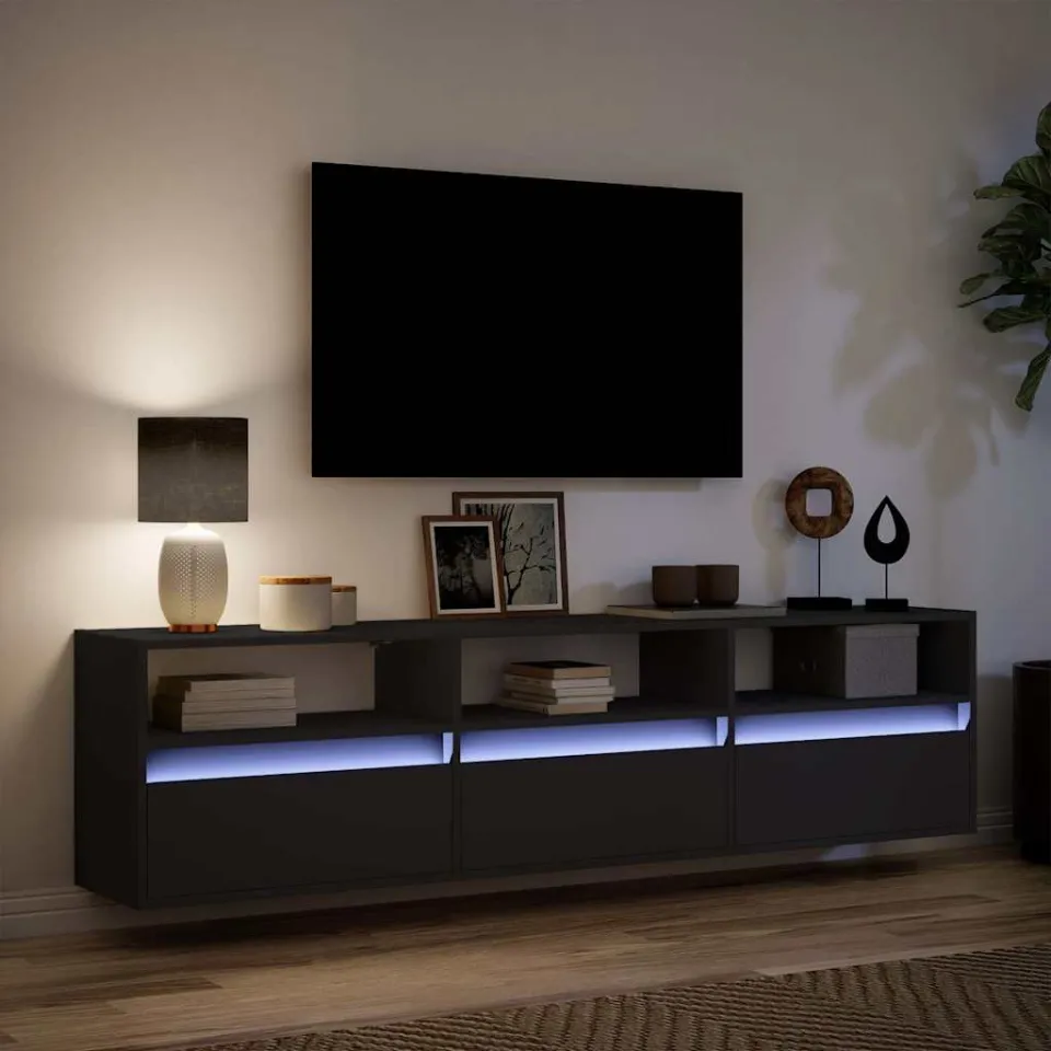 vidaXL TV-wandkast met LED Zwart 180x31x45 cm, foto 4
