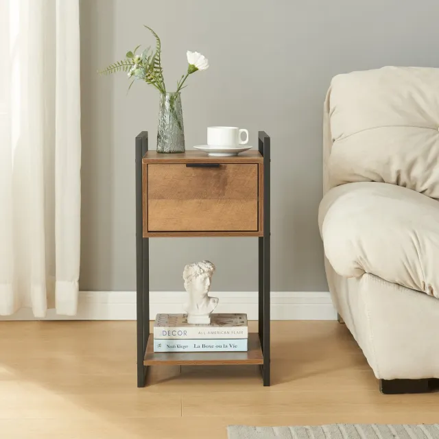 en.casa Bijzettafel Namsskogan 62x33x32 cm walnootkleurig en zwart [en.casa]