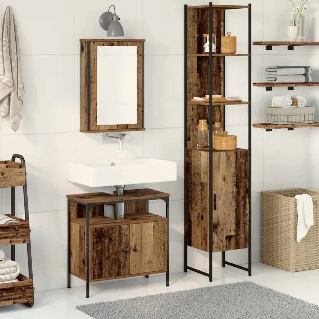 vidaXL Badkamermeubelset 3 st Oud Hout 33 x 33 x 185,5 cm Bewerkt hout bruin, foto 2