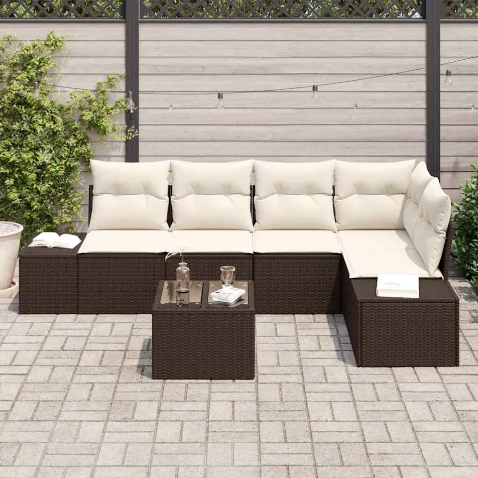 vidaXL Tuinbankenset met opslag Bruin en Crème poly rattan, foto 3