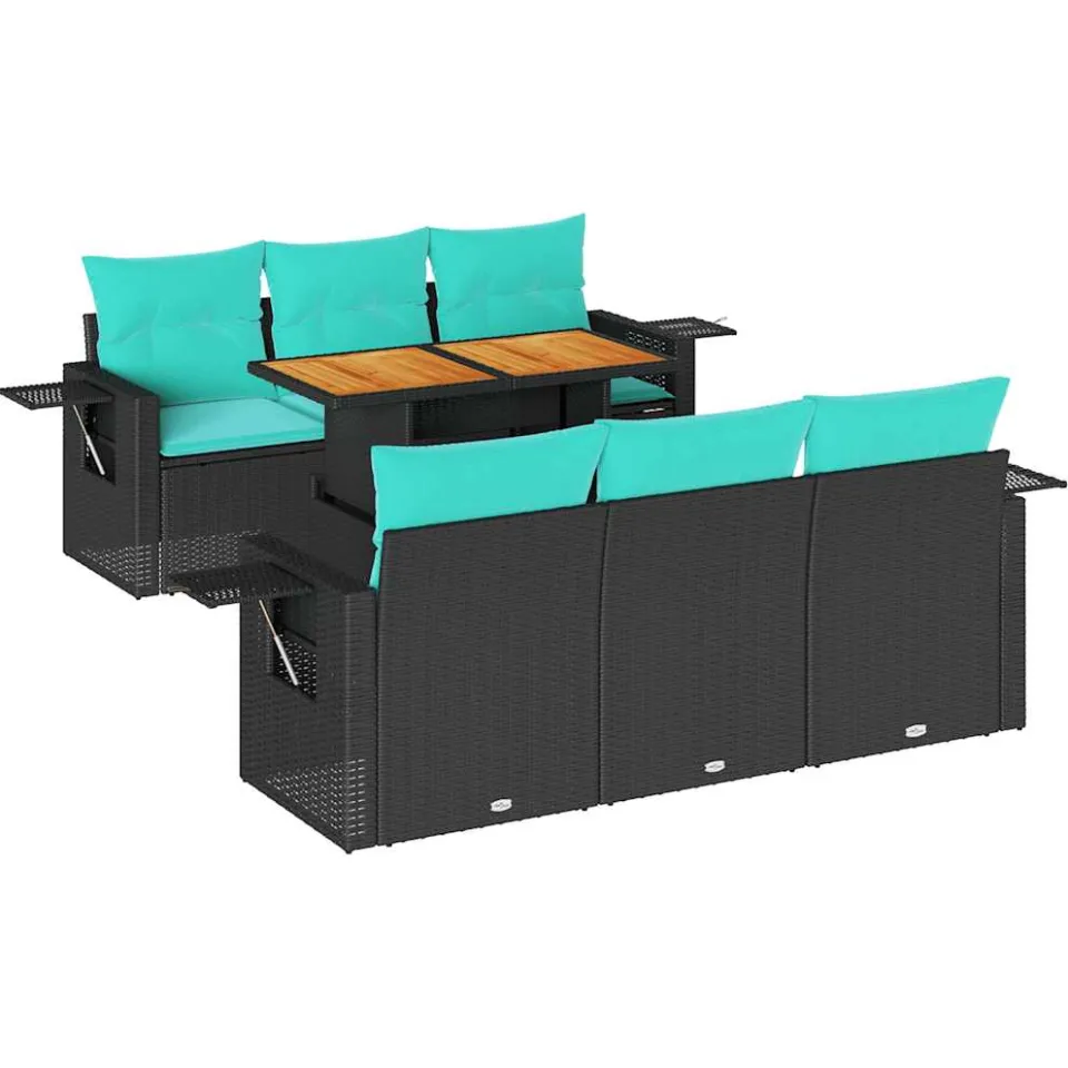 vidaXL 7-delige Loungeset met kussens poly rattan zwart, foto 3
