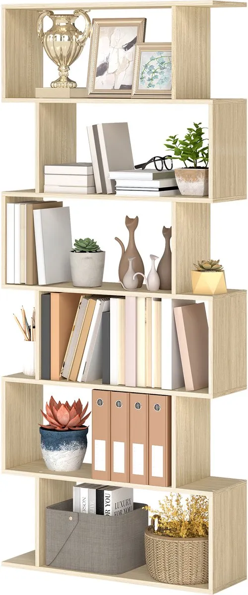 Vasagle Boekenkast - Met 6 Niveaus - Vrijstaand - Voor Woonkamer Slaapkamer Kantoor Naturel beige