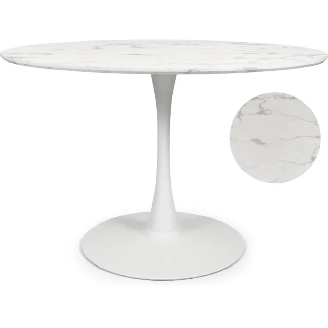 Milton & Oldbrook Eettafel Ø 120 cm Prague Marmerlook Mat Wit