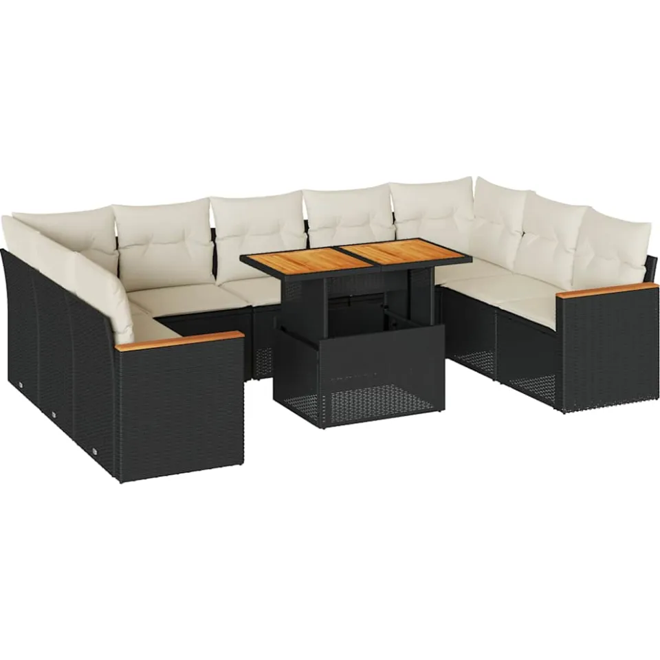 vidaXL 10-delige Loungeset met kussens poly rattan acacia zwart, foto 3
