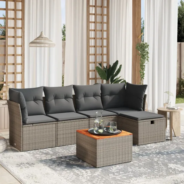 vidaXL 6-delige Loungeset met kussens poly rattan grijs, foto 2