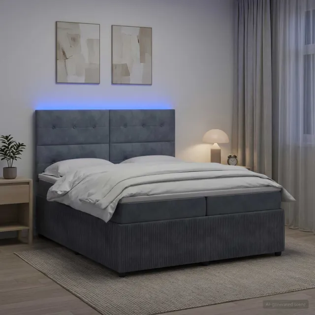 vidaXL LED Boxspring Bed met Matras Donkergrijs 200 x 200 cm Fluweel