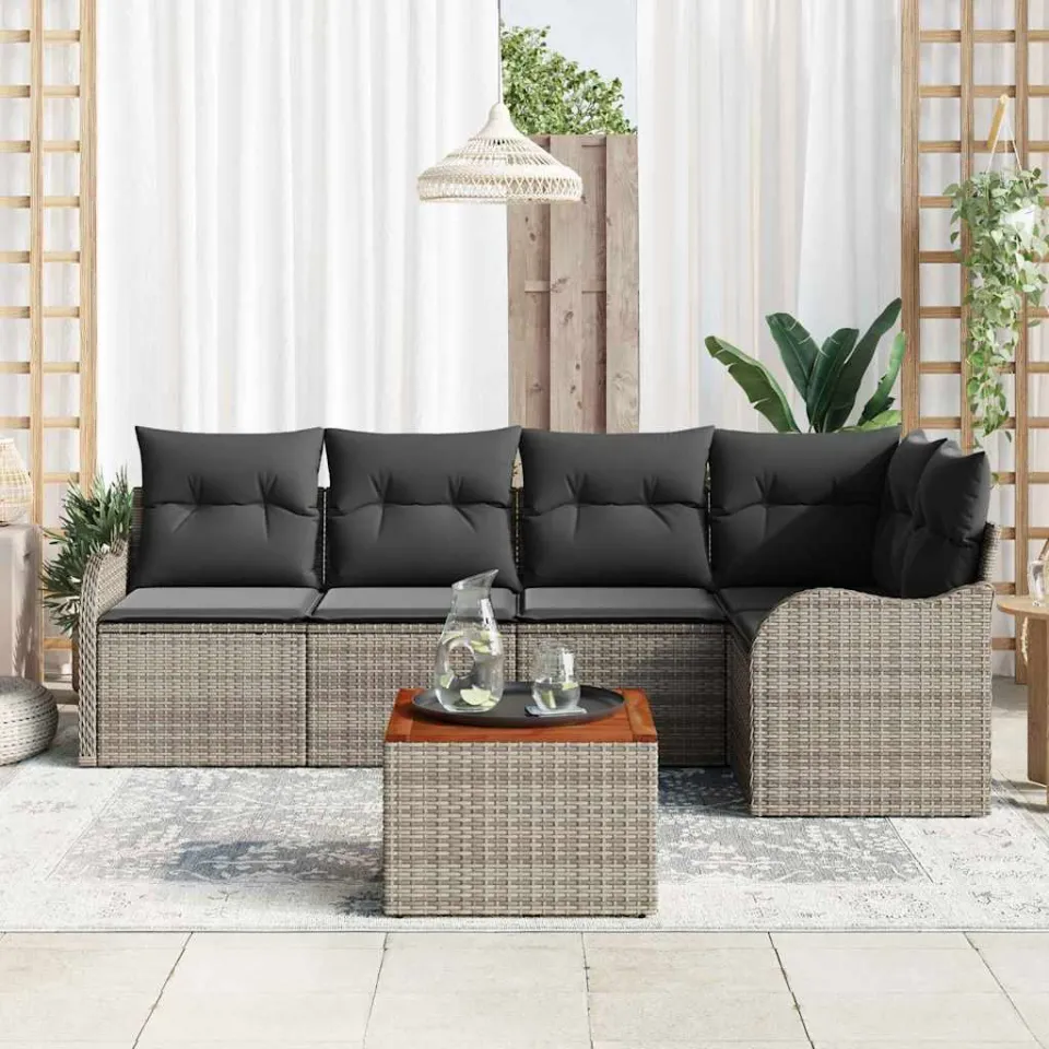 vidaXL Tuinbankenset 6 st Grijs poly rattan, foto 3