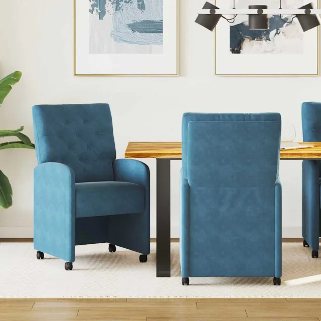 vidaXL Eetkamerstoelen met Wieltjes 2 st Fluweel Blauw 58 x 67 x 97 cm