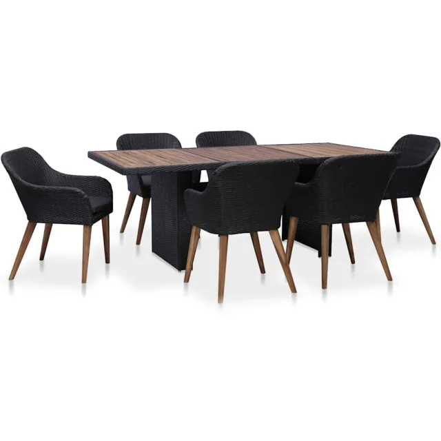 vidaXL 7-delige Tuinset met kussens poly rattan zwart