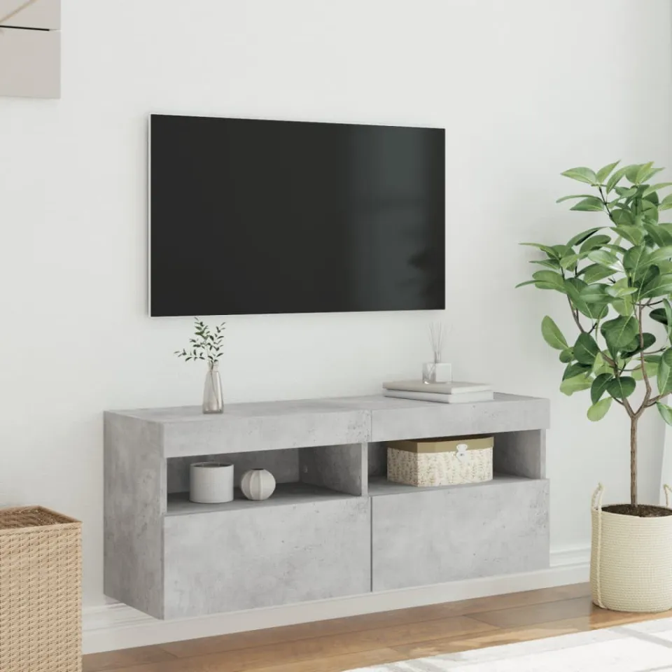 vidaXL Tv-wandmeubel met LED-verlichting 100x30x40 cm betongrijs grijs, foto 4
