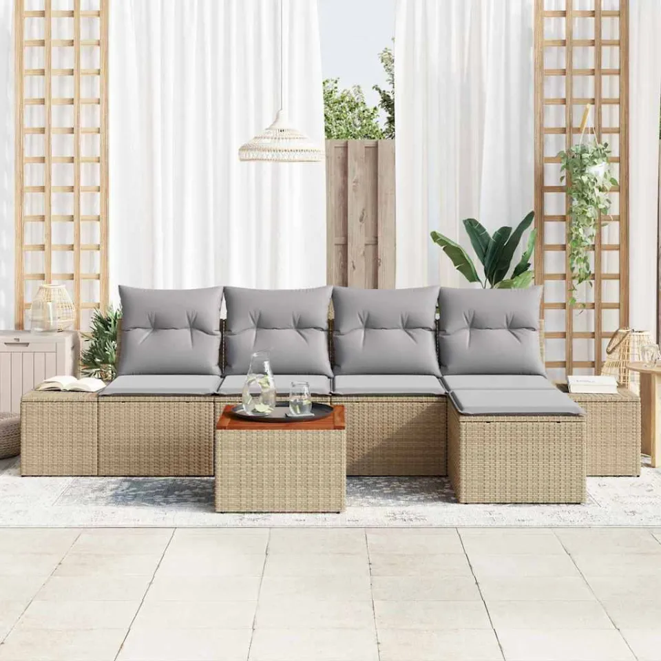 vidaXL Tuinbankenset 6 st Beige poly rattan, foto 3